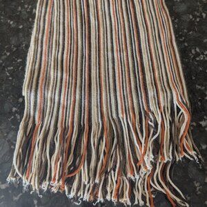 Van Buck Knitted Orange and Brown Striped Tasseled Scarf